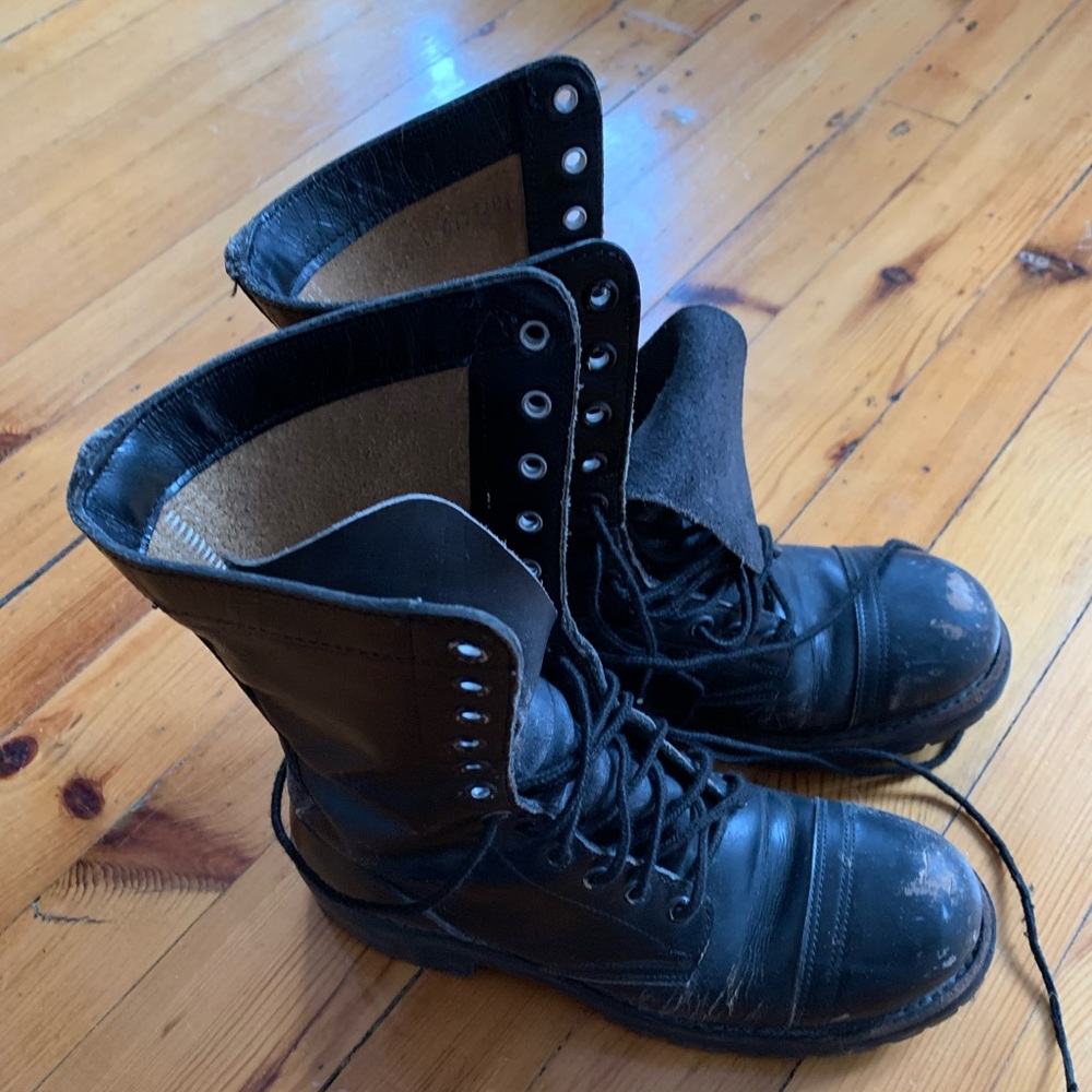 Vibram Black Combat Moto Boots High-Top Leather